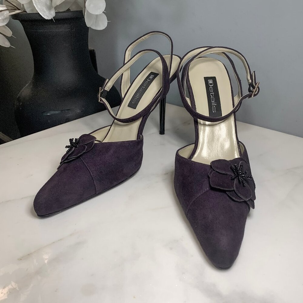 Purple Suede Heels with Flower Detail 8.5